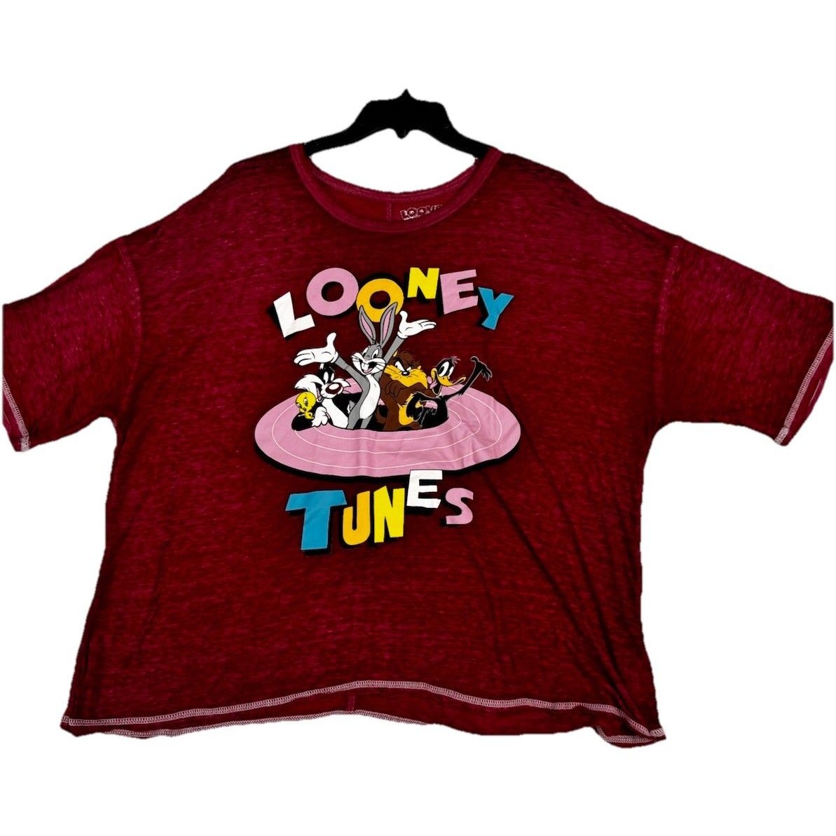 Looney Tunes Burnout Tissue Tee Pink Graphic Crop Top Womens 2x Wb
